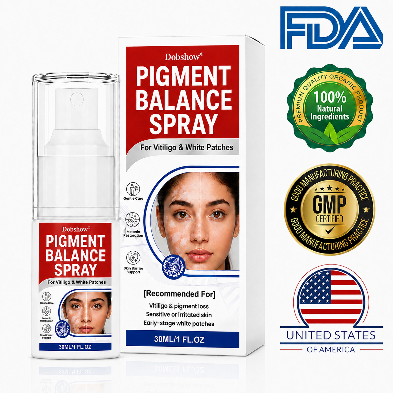 🔥 𝘽𝙚𝙨𝙩 𝙎𝙚𝙡𝙡𝙚𝙧 | Dobshow® Pigment Balance Spray– Targeted Vitiligo & White Patch Care | Supports Melanin Production, Pigment Balance & Natural-Looking Skin Tone