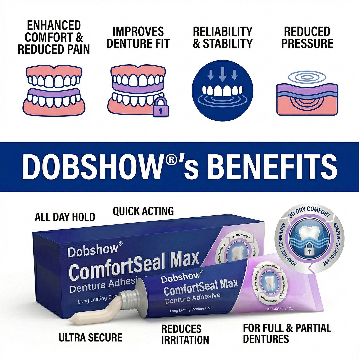 🔥𝙇𝙞𝙢𝙞𝙩𝙚𝙙-𝙏𝙞𝙢𝙚 𝙊𝙛𝙛𝙚𝙧| Dobshow® ComfortSeal Max Denture Adhesive