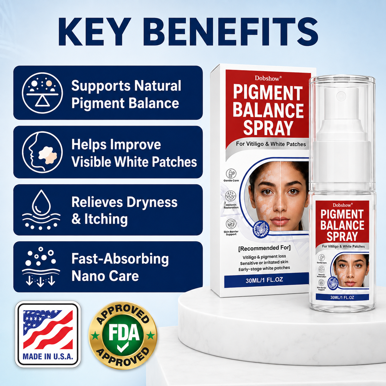 🔥 𝘽𝙚𝙨𝙩 𝙎𝙚𝙡𝙡𝙚𝙧 | Dobshow® Pigment Balance Spray– Targeted Vitiligo & White Patch Care | Supports Melanin Production, Pigment Balance & Natural-Looking Skin Tone