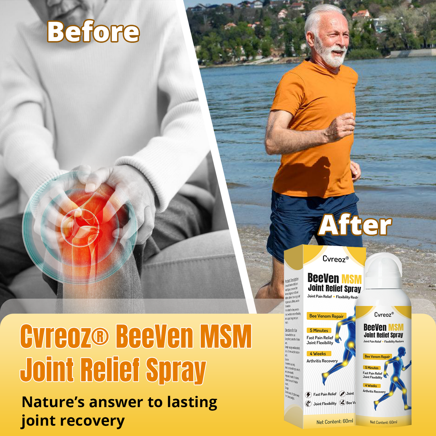 Cvreoz® BeeVen MSM Joint Relief Spray– Gentle Care for Aging Joints🎉