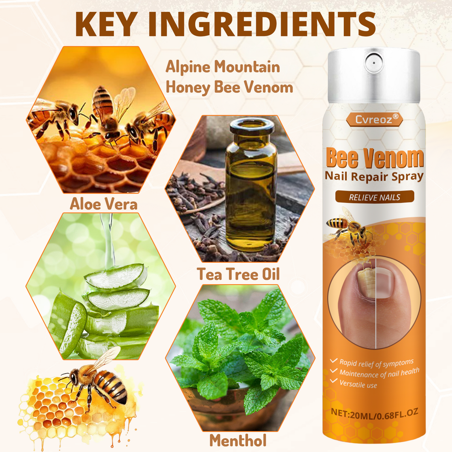 Cvreoz® Bee Venom Nail Repair Spray – Clinically Inspired Relief for Fungal & Damaged Nails👨‍⚕️