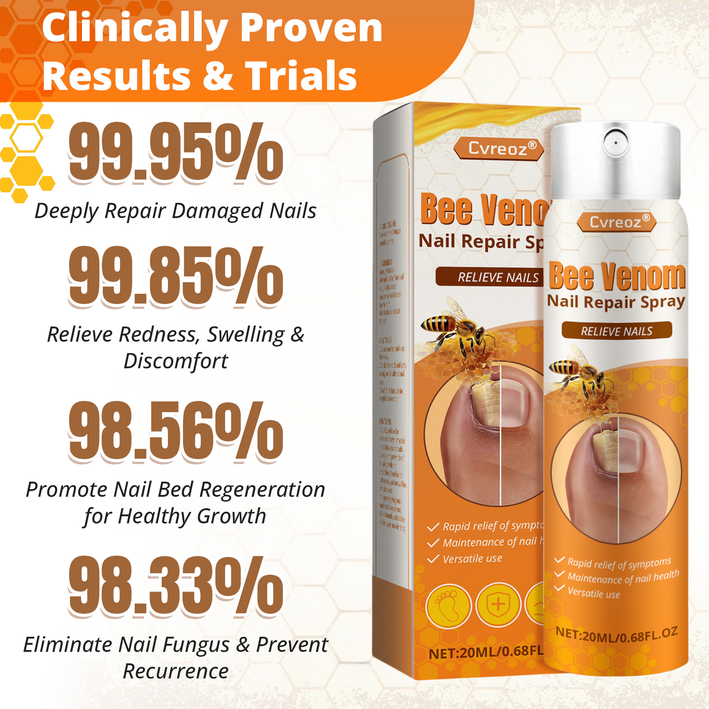 Cvreoz® Bee Venom Nail Repair Spray – Clinically Inspired Relief for Fungal & Damaged Nails👨‍⚕️