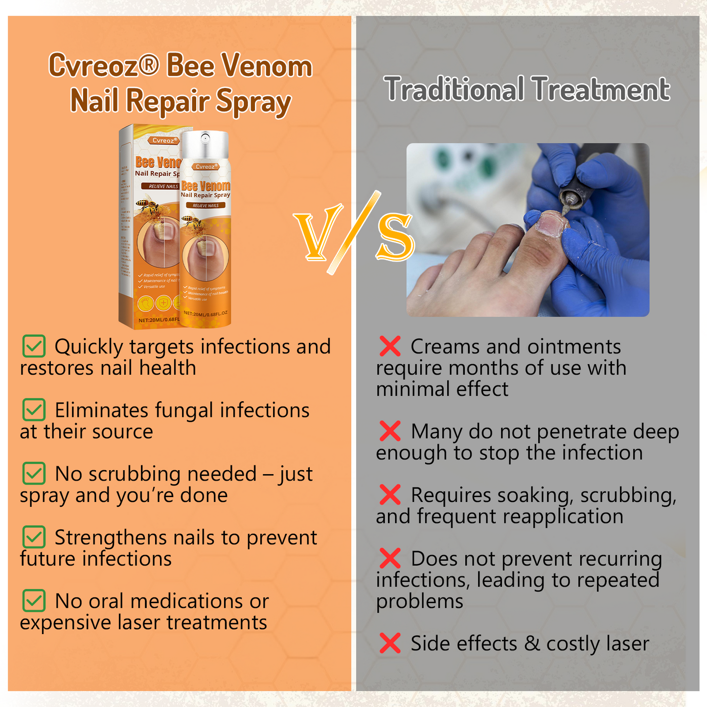 Cvreoz® Bee Venom Nail Repair Spray – Clinically Inspired Relief for Fungal & Damaged Nails👨‍⚕️